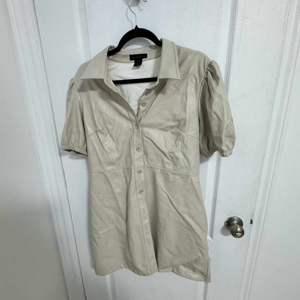 House of Harlow faux leather mini button dress sz L